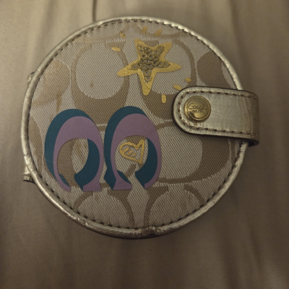 Coach Y2K Compact Double Mirror Signature Poppy Sequins NICE
